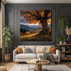 Landschaft Mit Grossem Baum Und Hügeln Sunset