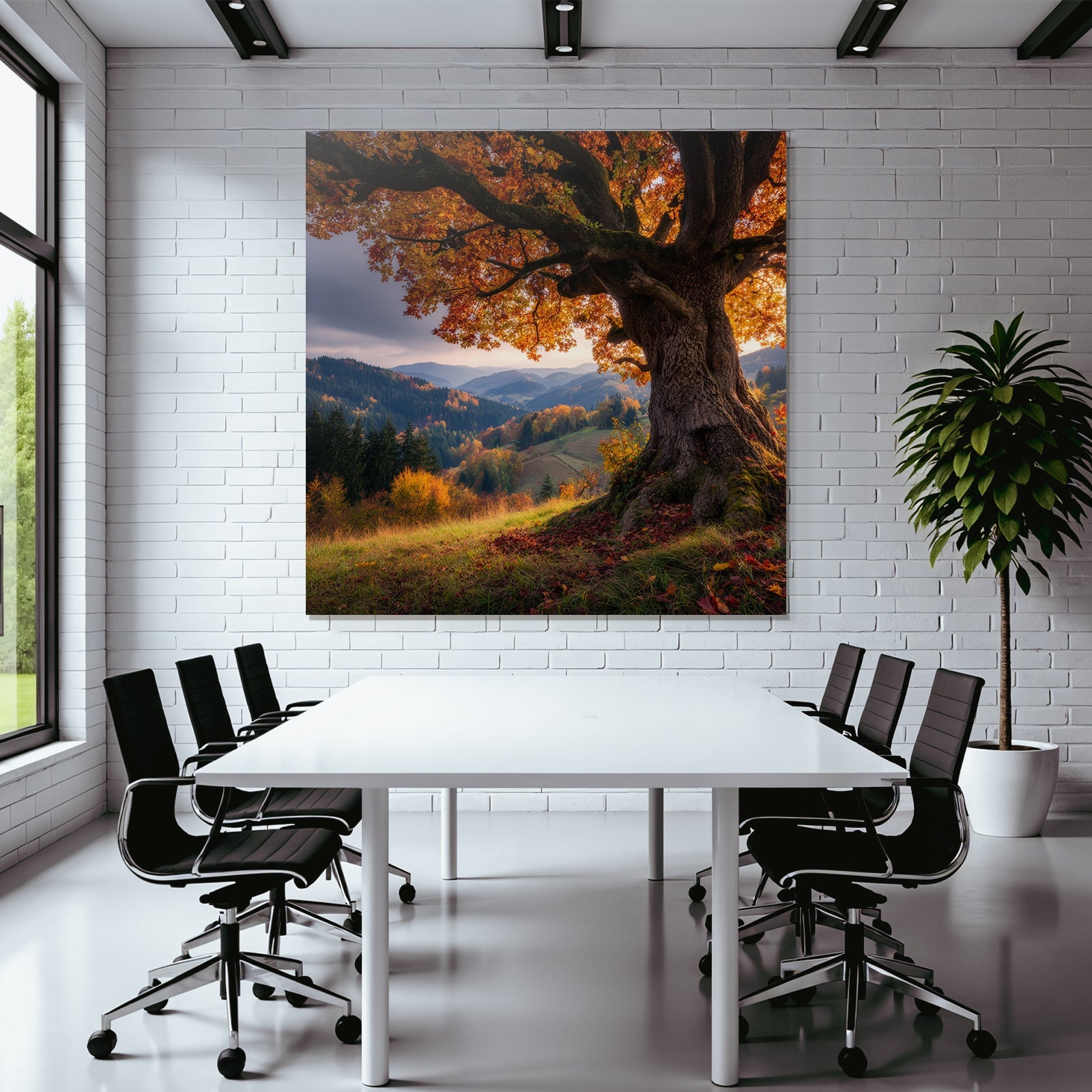 Landschaft Mit Grossem Baum Und Hügeln Sunset