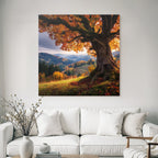 Landschaft Mit Grossem Baum Und Hügeln Sunset