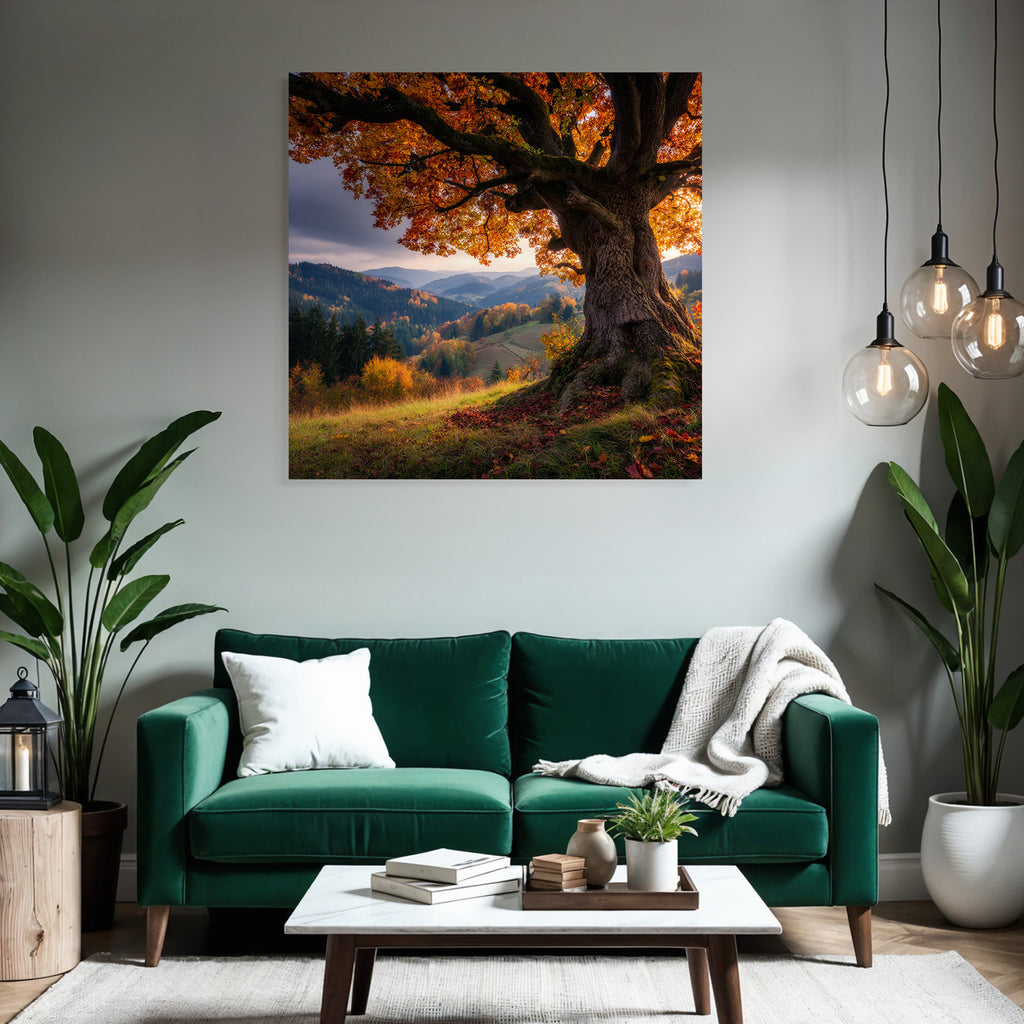 Landschaft Mit Grossem Baum Und Hügeln Sunset