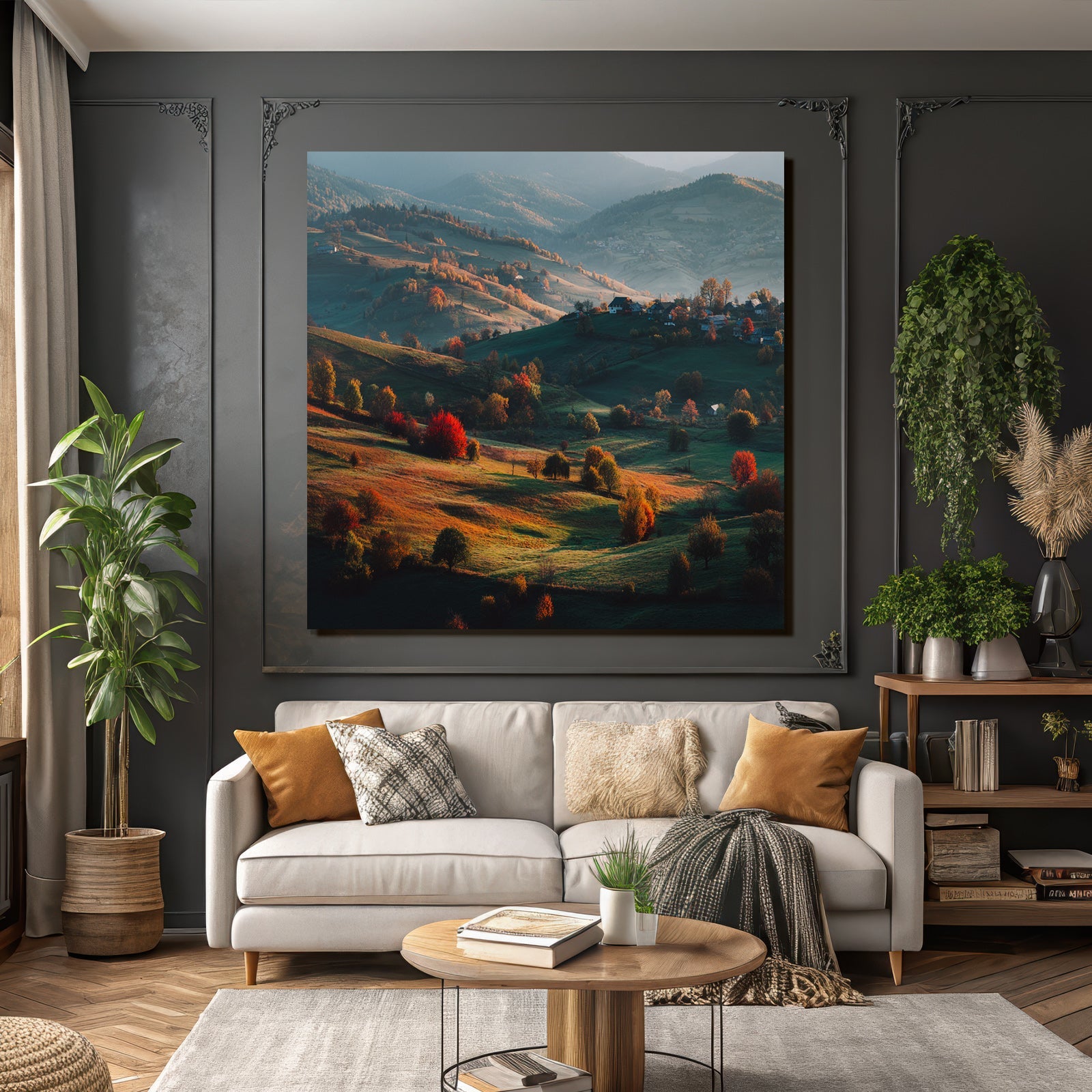 Landschaft Mit Hügeln Und Bunten Bäumen