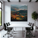 Landschaft Mit Hügeln Und Bunten Bäumen