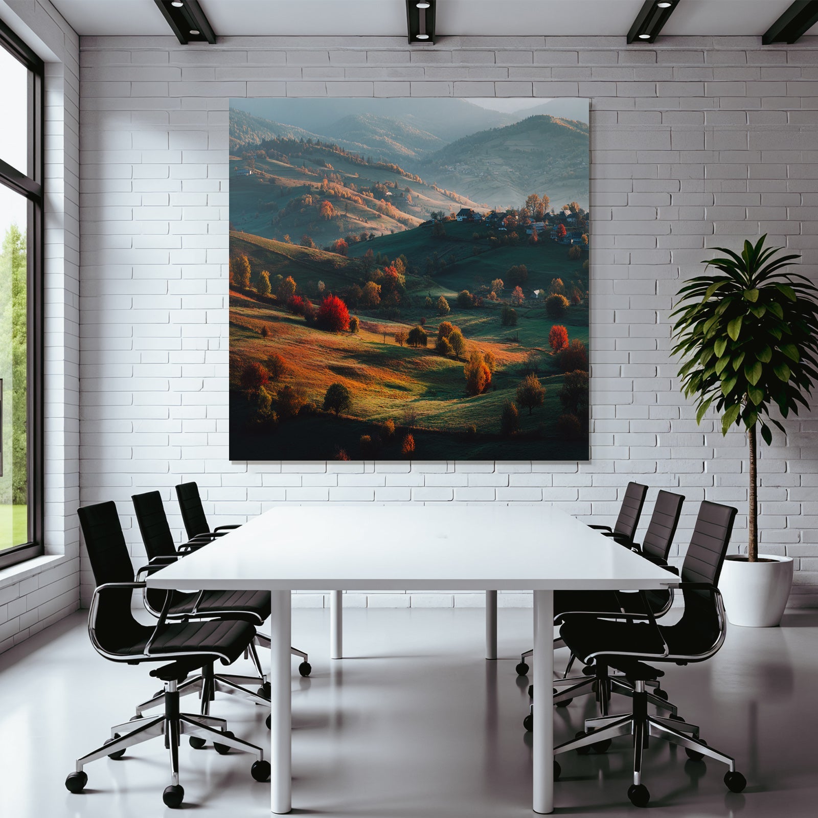 Landschaft Mit Hügeln Und Bunten Bäumen