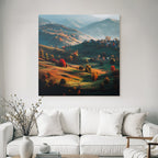 Landschaft Mit Hügeln Und Bunten Bäumen