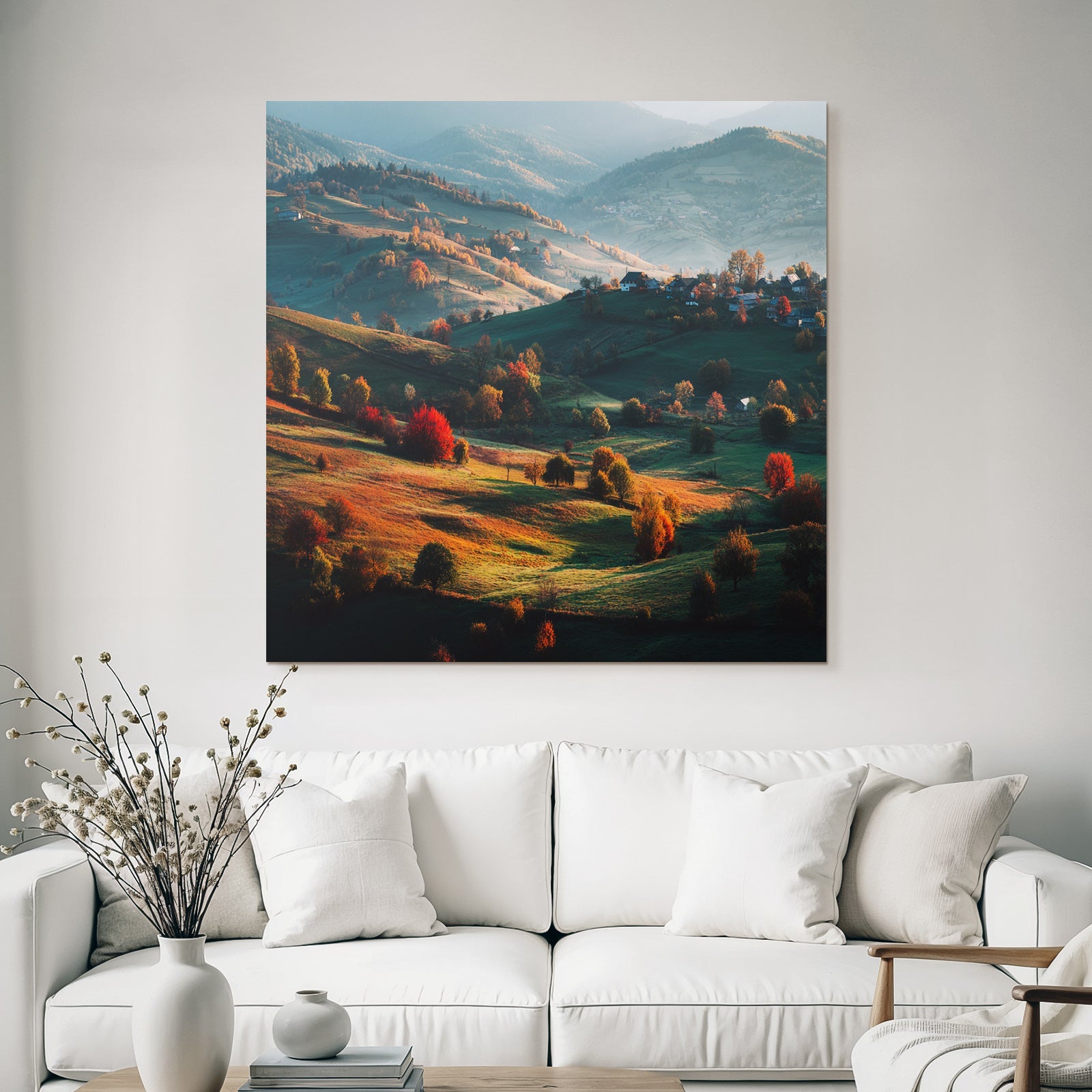 Landschaft Mit Hügeln Und Bunten Bäumen