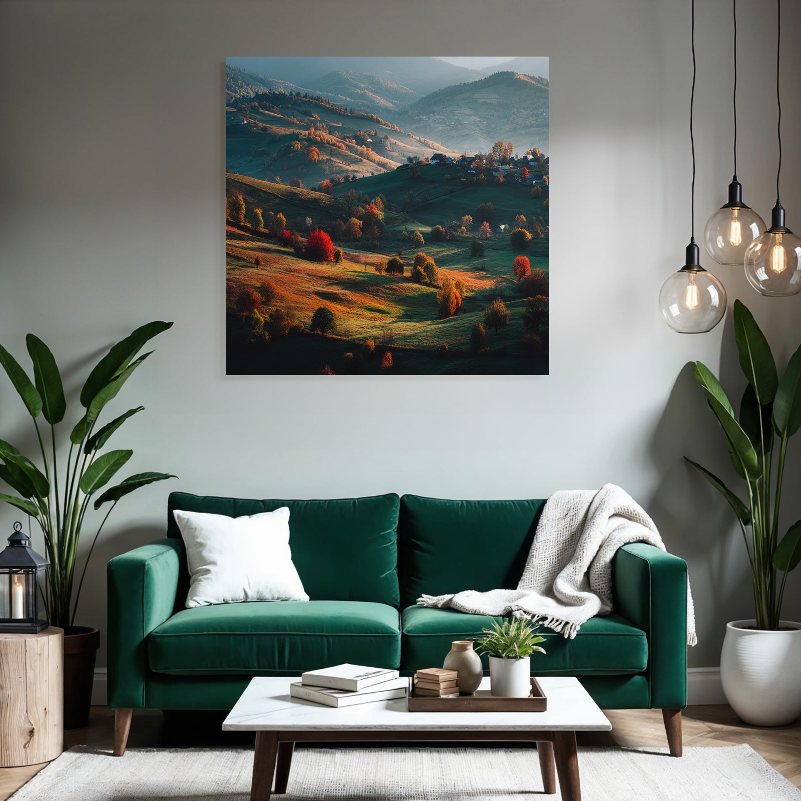 Landschaft Mit Hügeln Und Bunten Bäumen