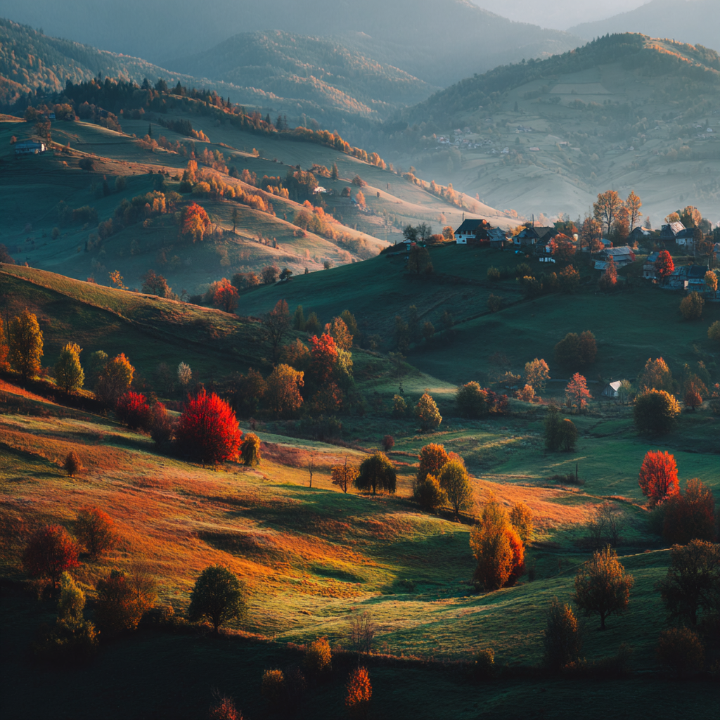 Landschaft Mit Hügeln Und Bunten Bäumen | Herbst | Jahreszeiten