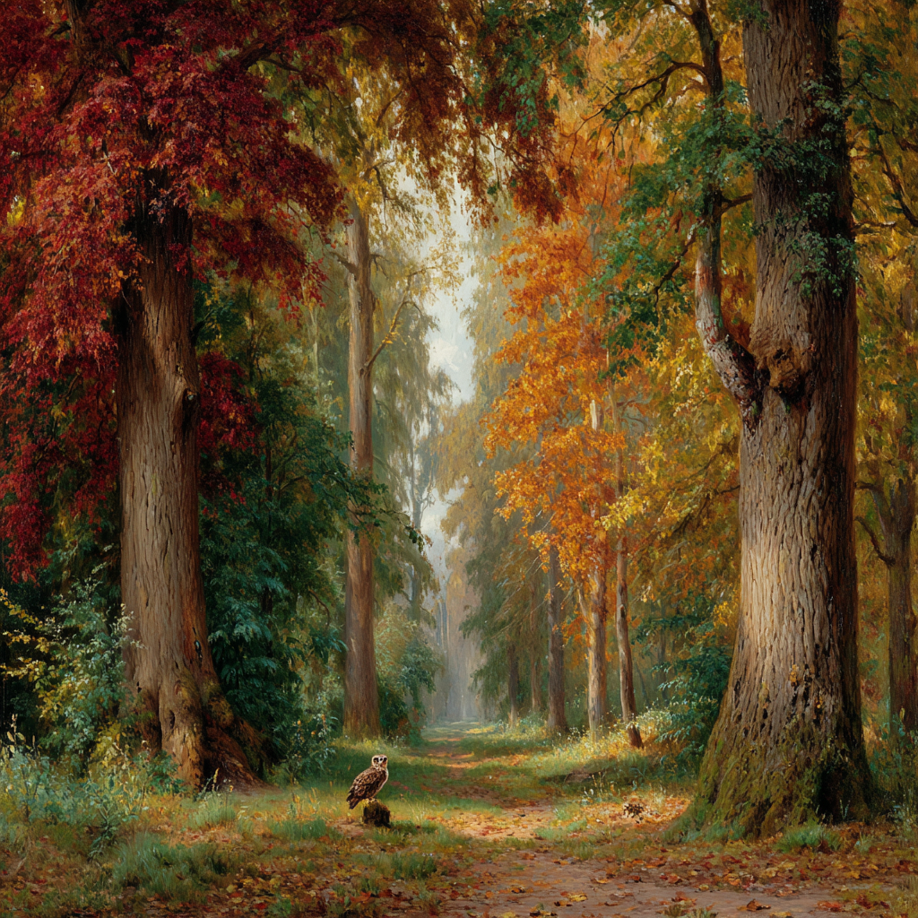 Licher Wald Weg Und Eule In Einer Ruhigen Atmosphäre | Herbst | Jahreszeiten
