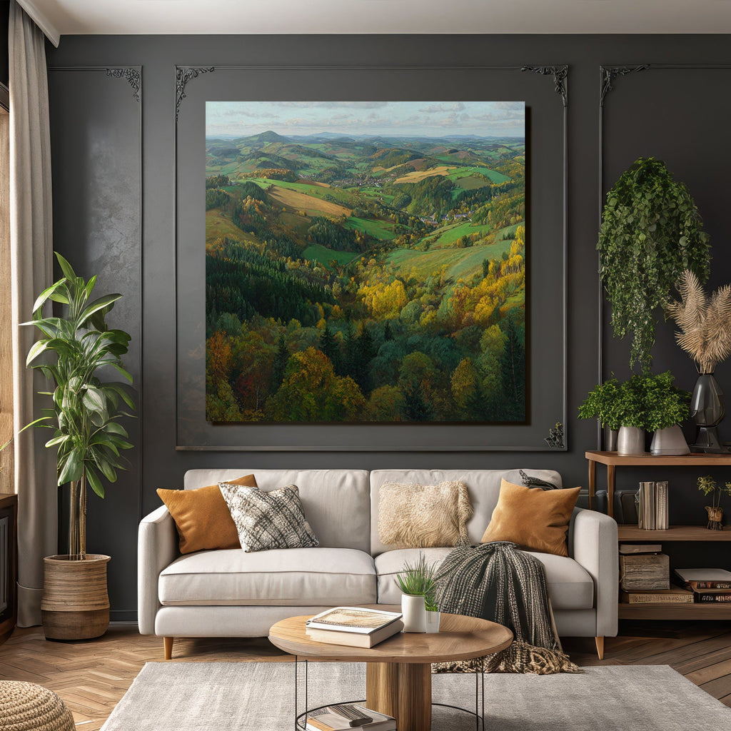 Malerei Von Landschaft Mit Farben Und Hügeln
