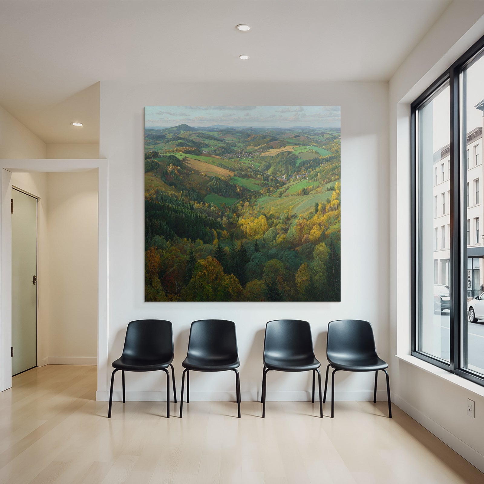 Malerei Von Landschaft Mit Farben Und Hügeln