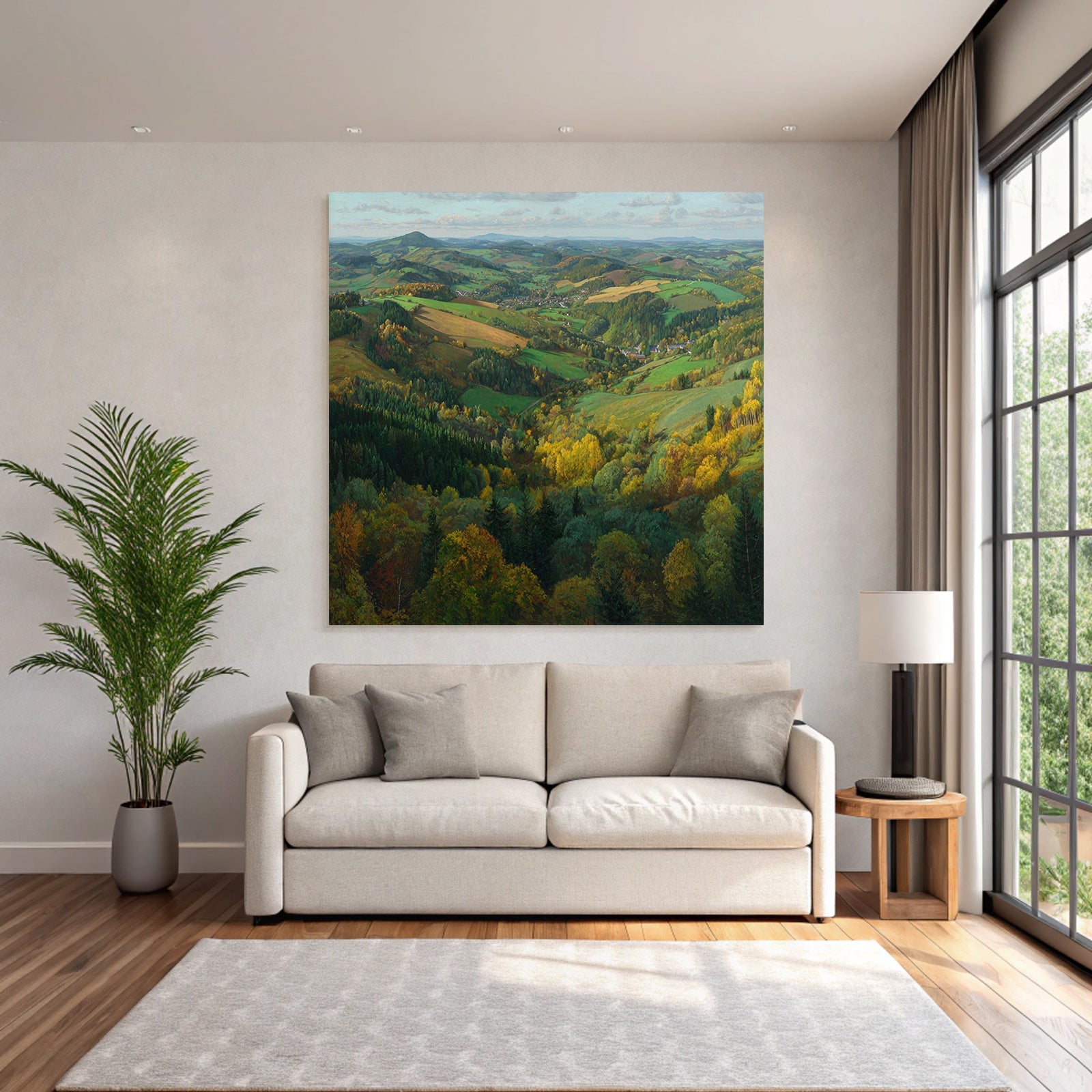 Malerei Von Landschaft Mit Farben Und Hügeln