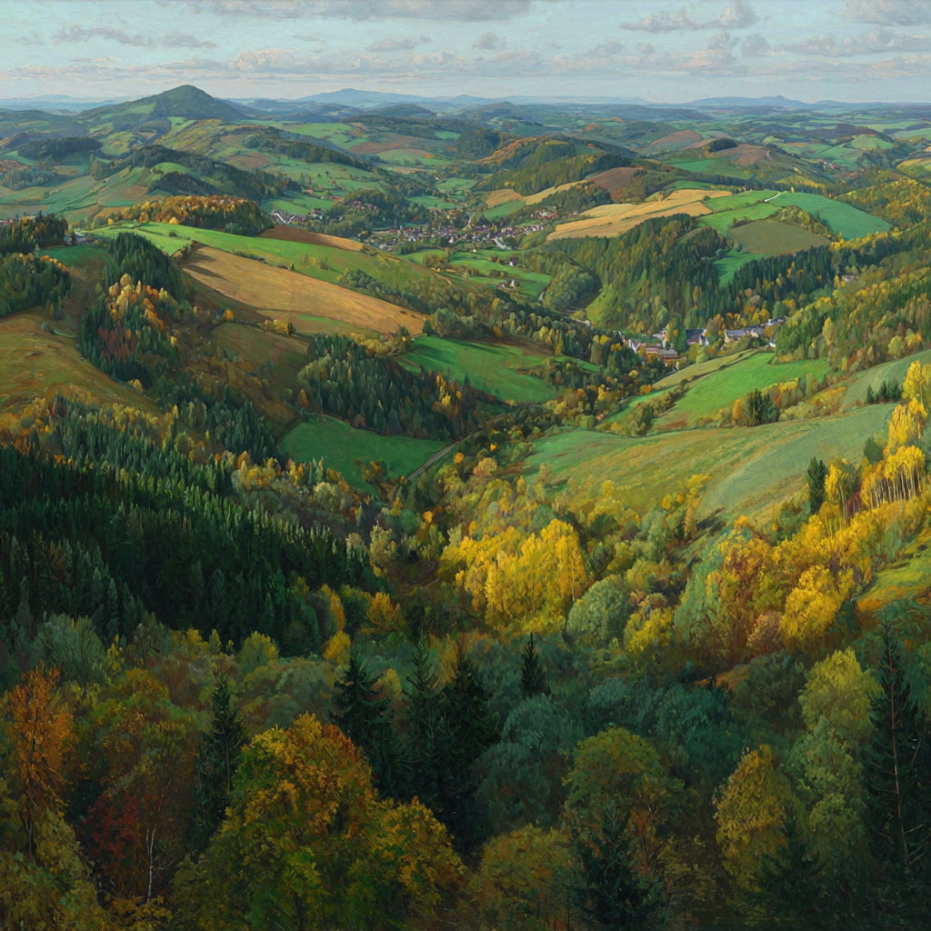 Malerei Von Landschaft Mit Farben Und Hügeln | Herbst | Jahreszeiten