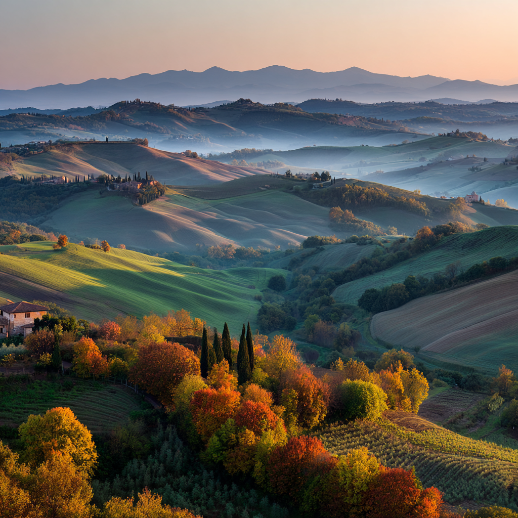 Malerische Landschaft Liche Folien Licht Hügel Toskana | Herbst | Jahreszeiten