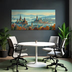 Fantastische Stadtlandschaft Im Mit Mystischer Berghintergrund