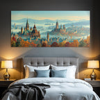 Fantastische Stadtlandschaft Im Mit Mystischer Berghintergrund