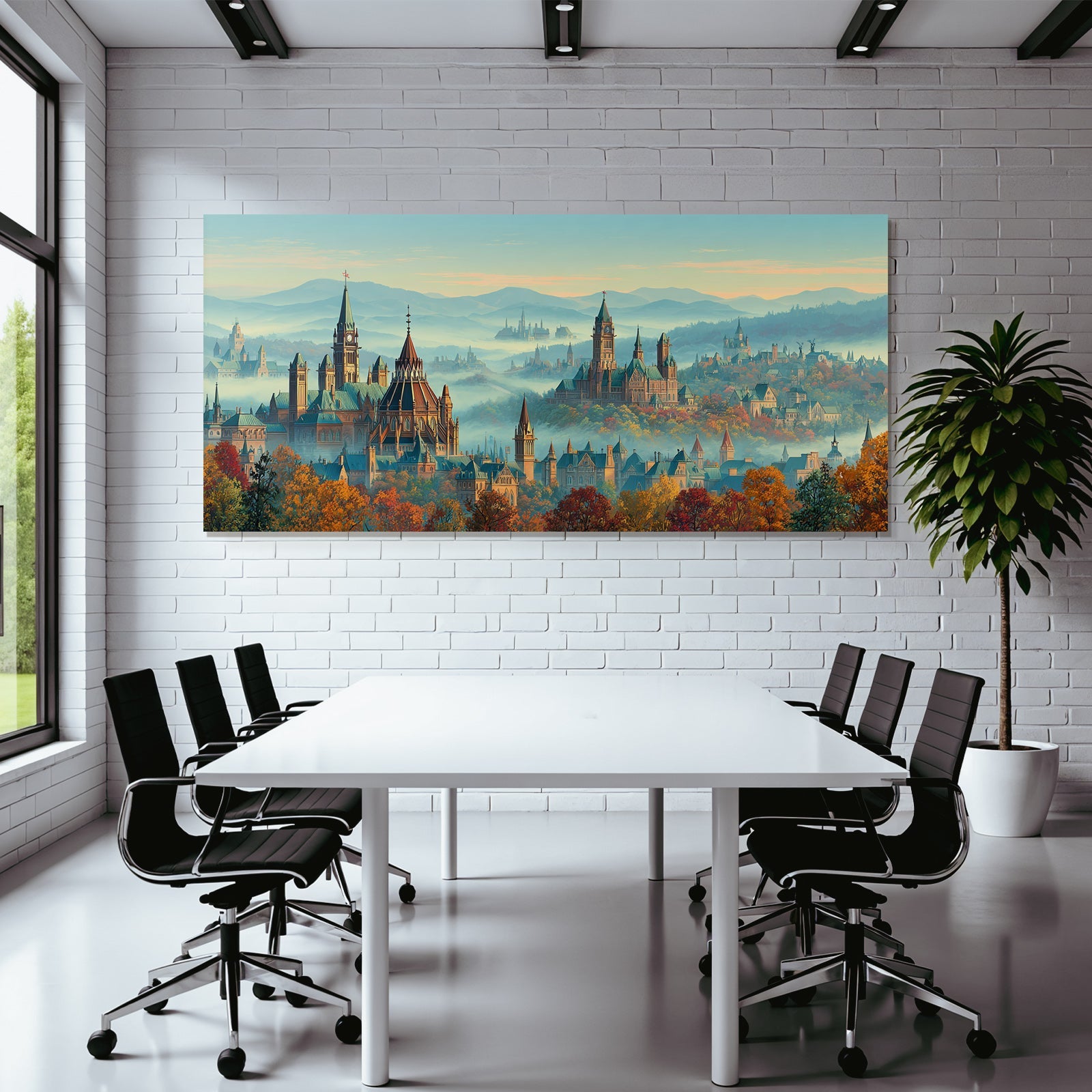 Fantastische Stadtlandschaft Im Mit Mystischer Berghintergrund
