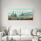 Fantastische Stadtlandschaft Im Mit Mystischer Berghintergrund