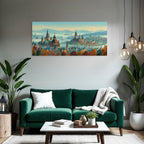 Fantastische Stadtlandschaft Im Mit Mystischer Berghintergrund