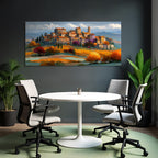 Hügelige Landlandschaft Mit Dorfbewohnung Im Impressionistisch
