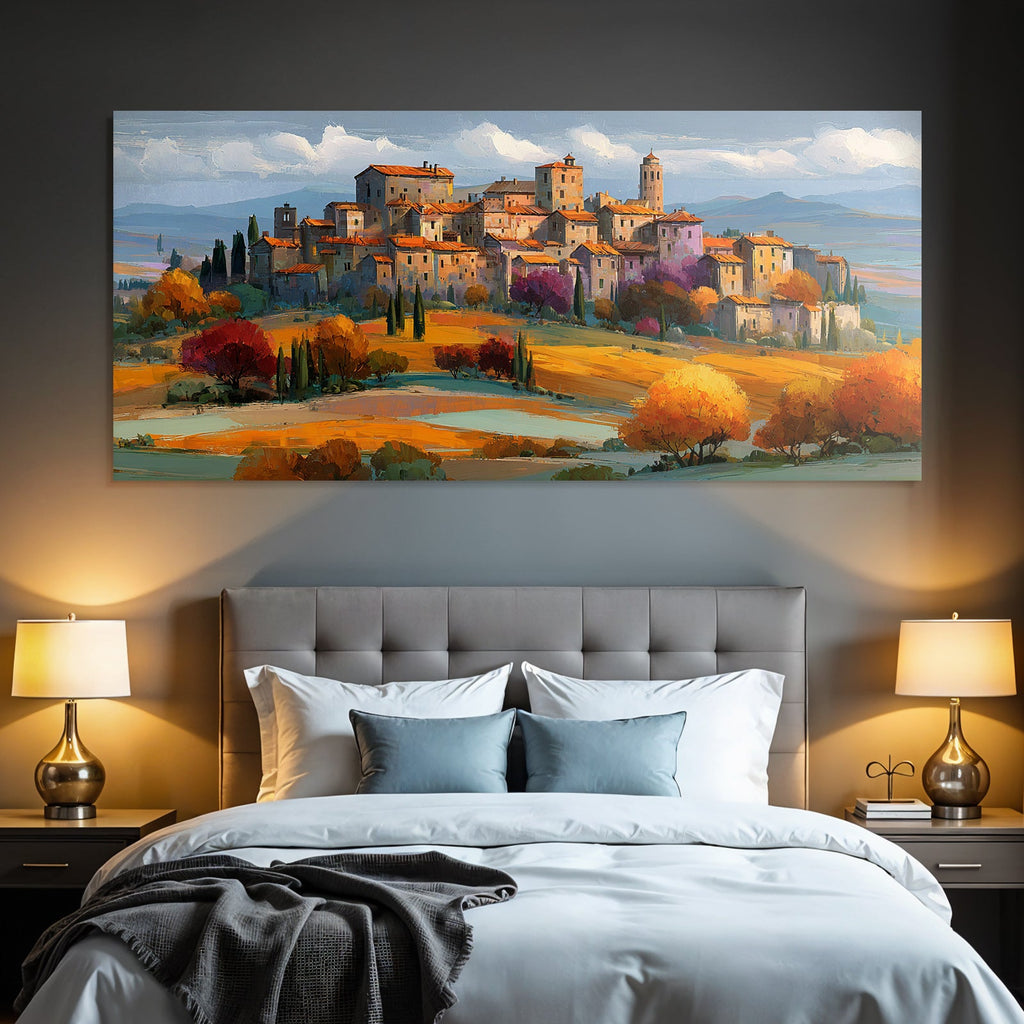 Hügelige Landlandschaft Mit Dorfbewohnung Im Impressionistisch