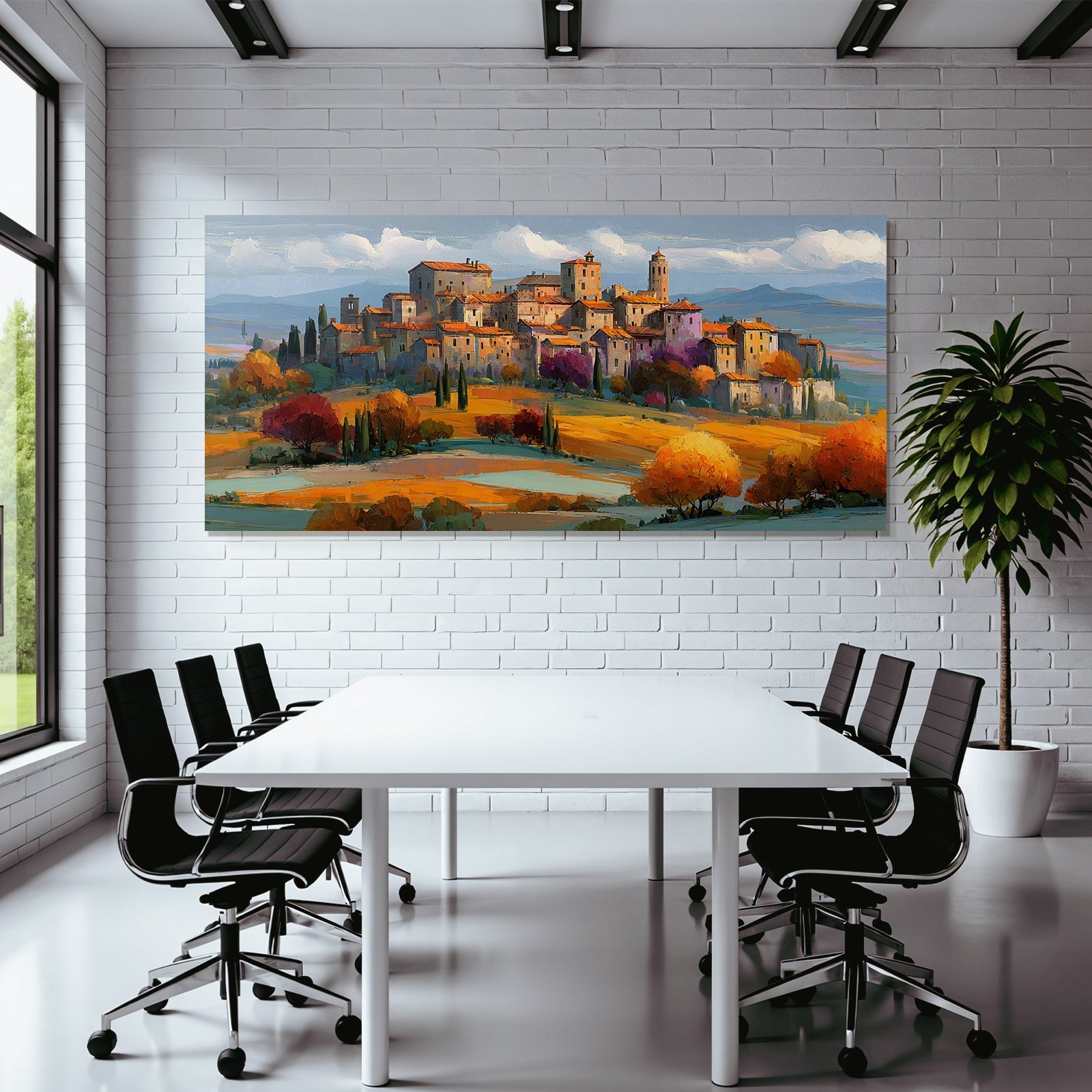 Hügelige Landlandschaft Mit Dorfbewohnung Im Impressionistisch