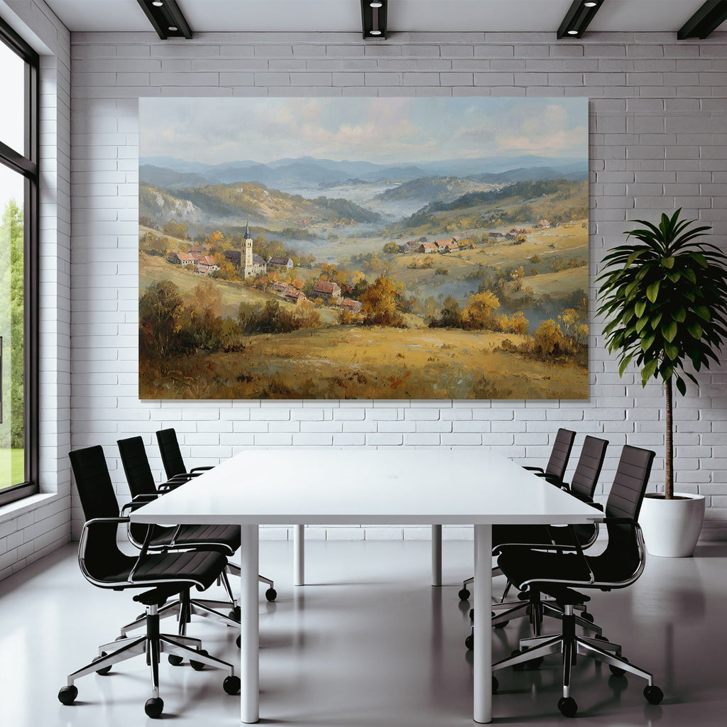 Idyllische Landschaft Mit Dorf Und Laub