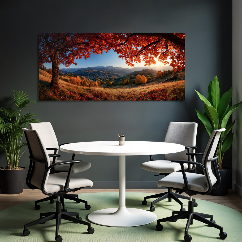 Landschaft Mit Bäumen Und Bergen Im Hintergrund Sonnenuntergang