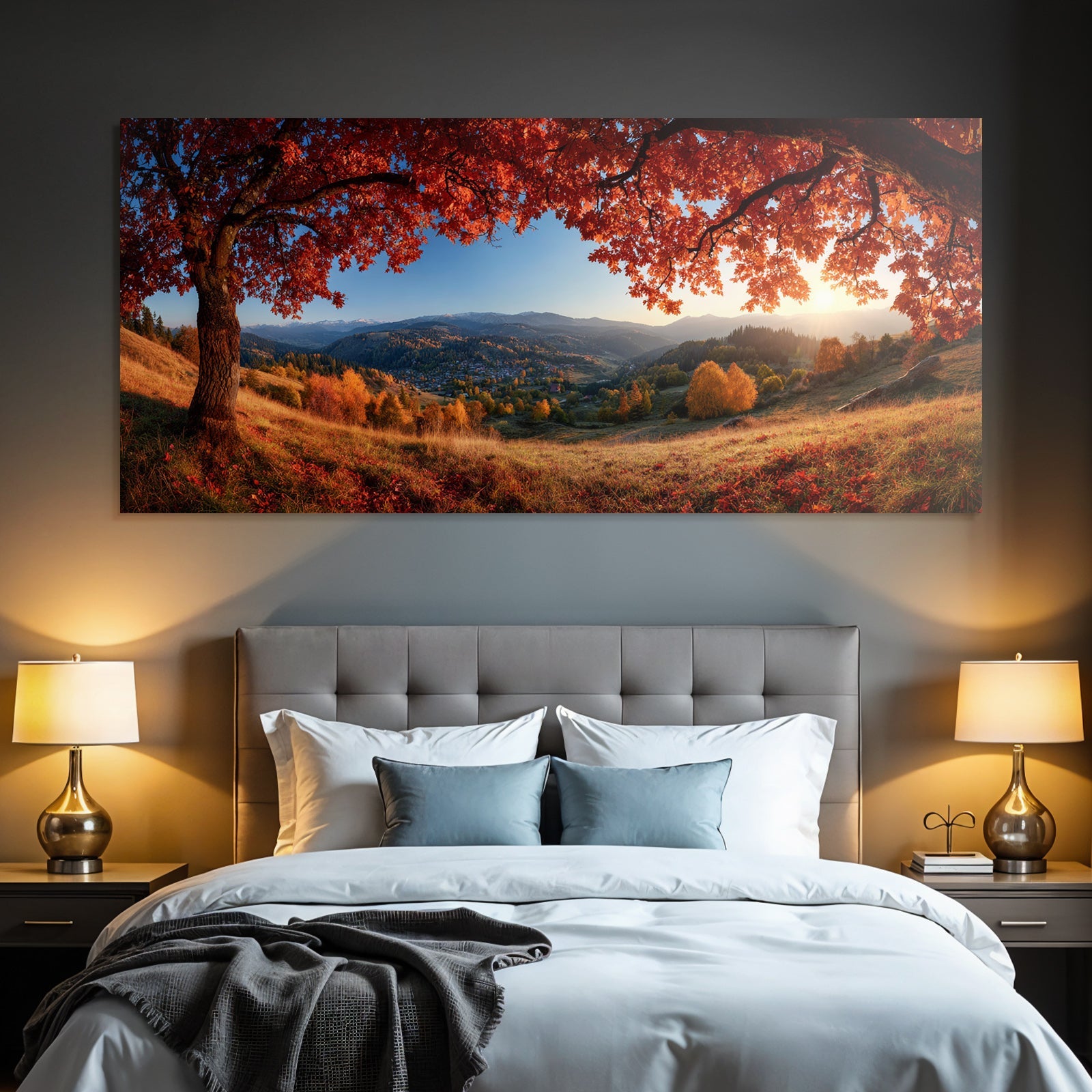 Landschaft Mit Bäumen Und Bergen Im Hintergrund Sonnenuntergang