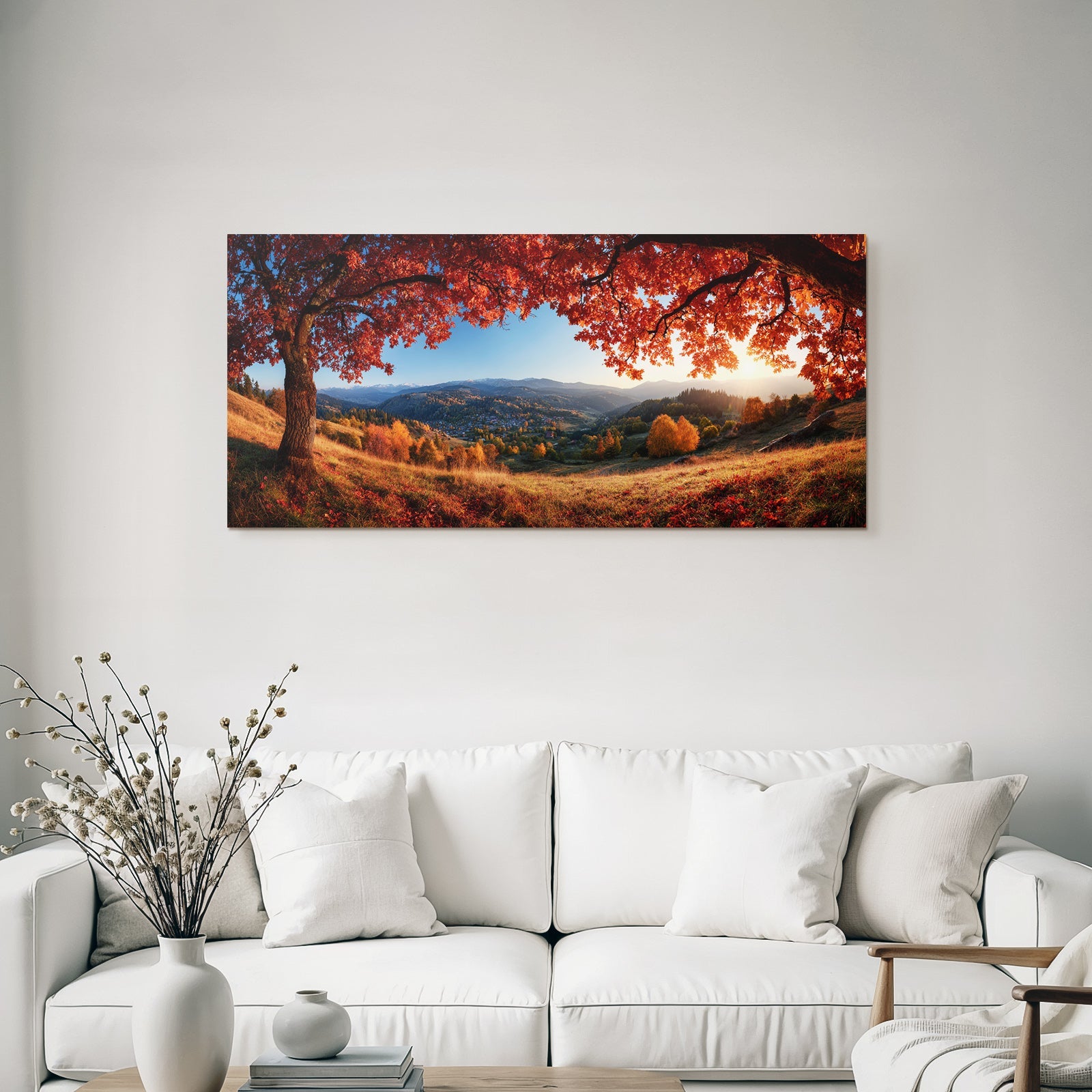Landschaft Mit Bäumen Und Bergen Im Hintergrund Sonnenuntergang