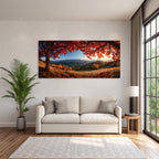 Landschaft Mit Bäumen Und Bergen Im Hintergrund Sonnenuntergang