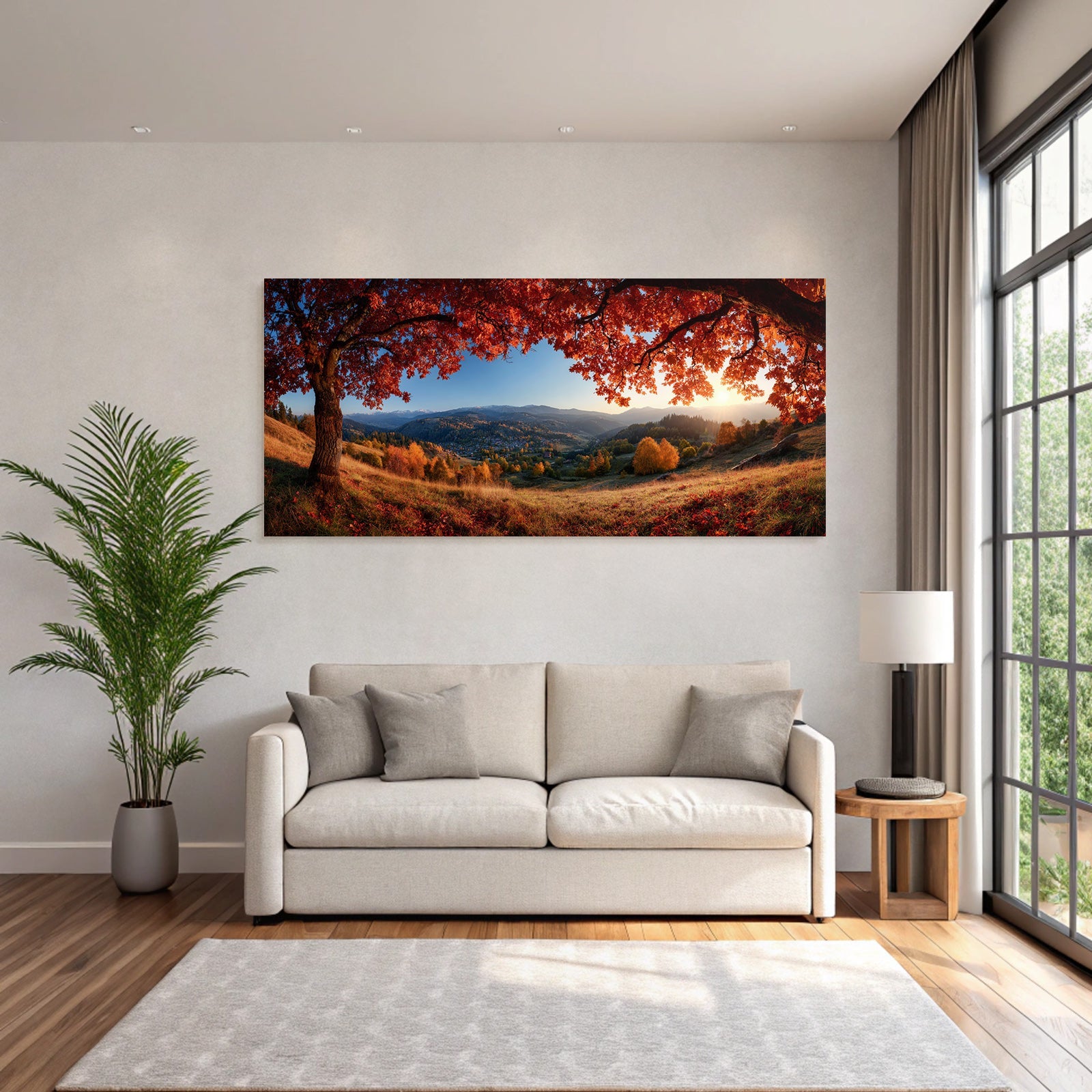 Landschaft Mit Bäumen Und Bergen Im Hintergrund Sonnenuntergang