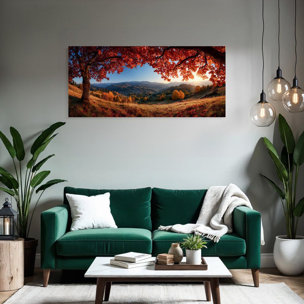 Landschaft Mit Bäumen Und Bergen Im Hintergrund Sonnenuntergang