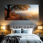 Landschaft Mit Baum Im Sonnenuntergang Valley Mountains Misty Horizon