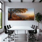 Landschaft Mit Baum Im Sonnenuntergang Valley Mountains Misty Horizon