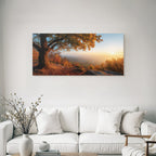 Landschaft Mit Baum Im Sonnenuntergang Valley Mountains Misty Horizon