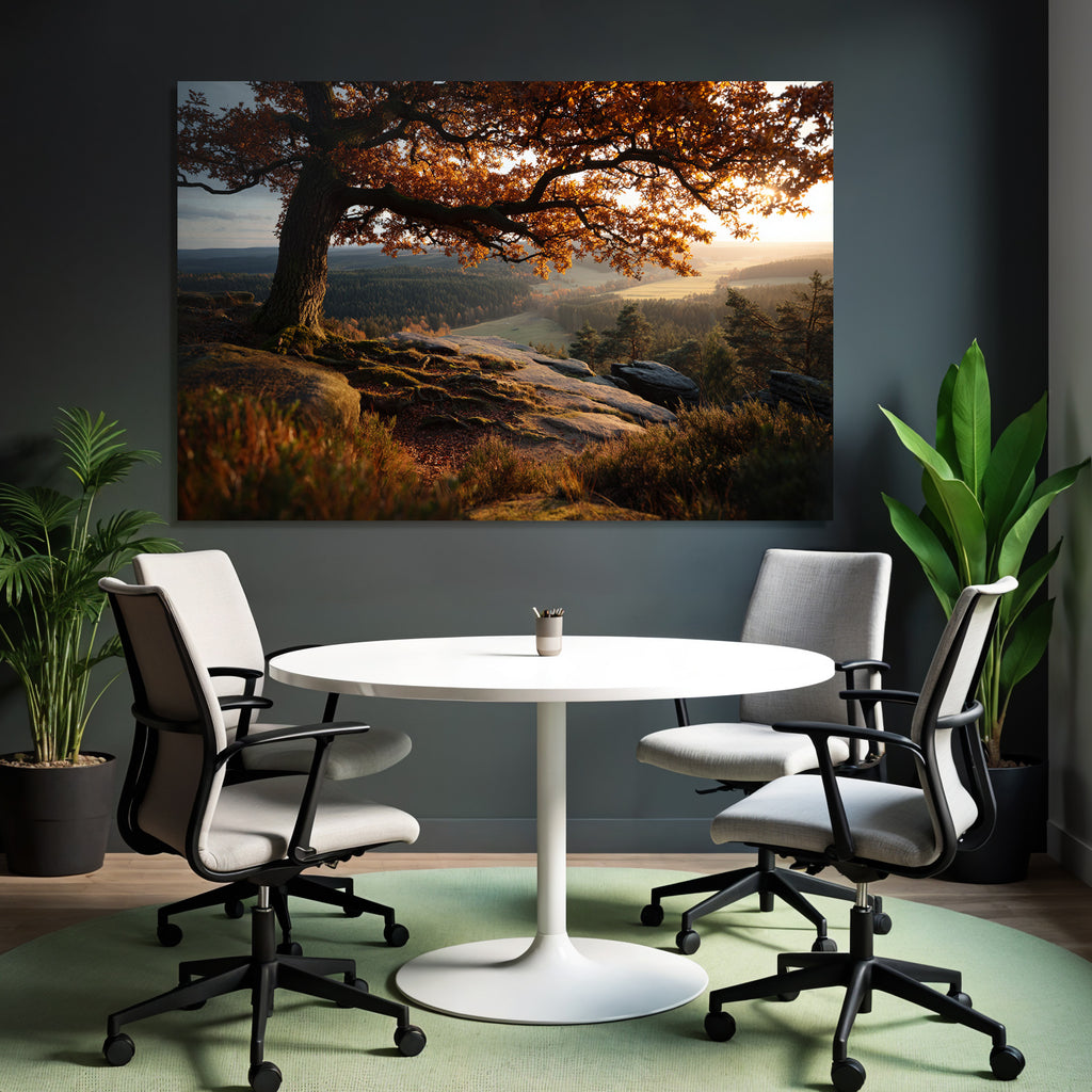 Landschaft Mit Baum Und Hügel Sonnenaufgang Oder Sonnenuntergang
