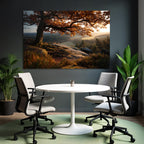Landschaft Mit Baum Und Hügel Sonnenaufgang Oder Sonnenuntergang
