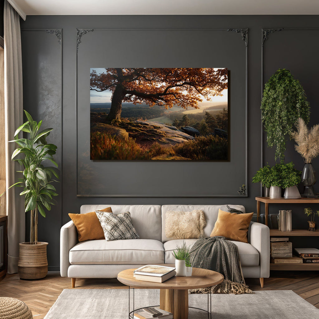 Landschaft Mit Baum Und Hügel Sonnenaufgang Oder Sonnenuntergang
