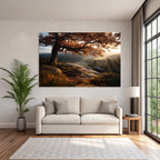 Landschaft Mit Baum Und Hügel Sonnenaufgang Oder Sonnenuntergang