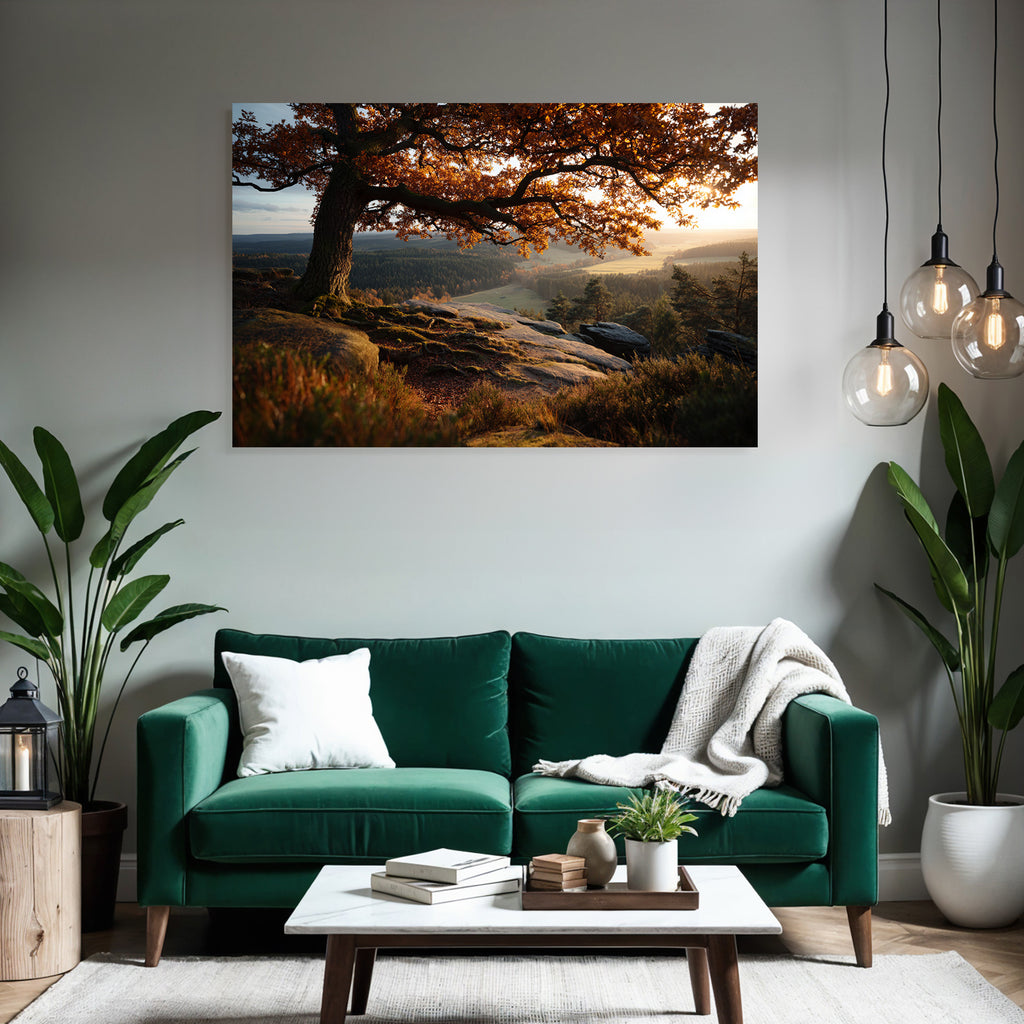 Landschaft Mit Baum Und Hügel Sonnenaufgang Oder Sonnenuntergang