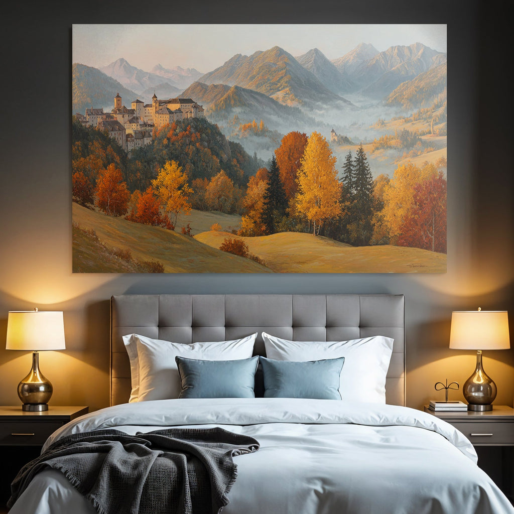 Landschaft Mit Bergen Und Dorf