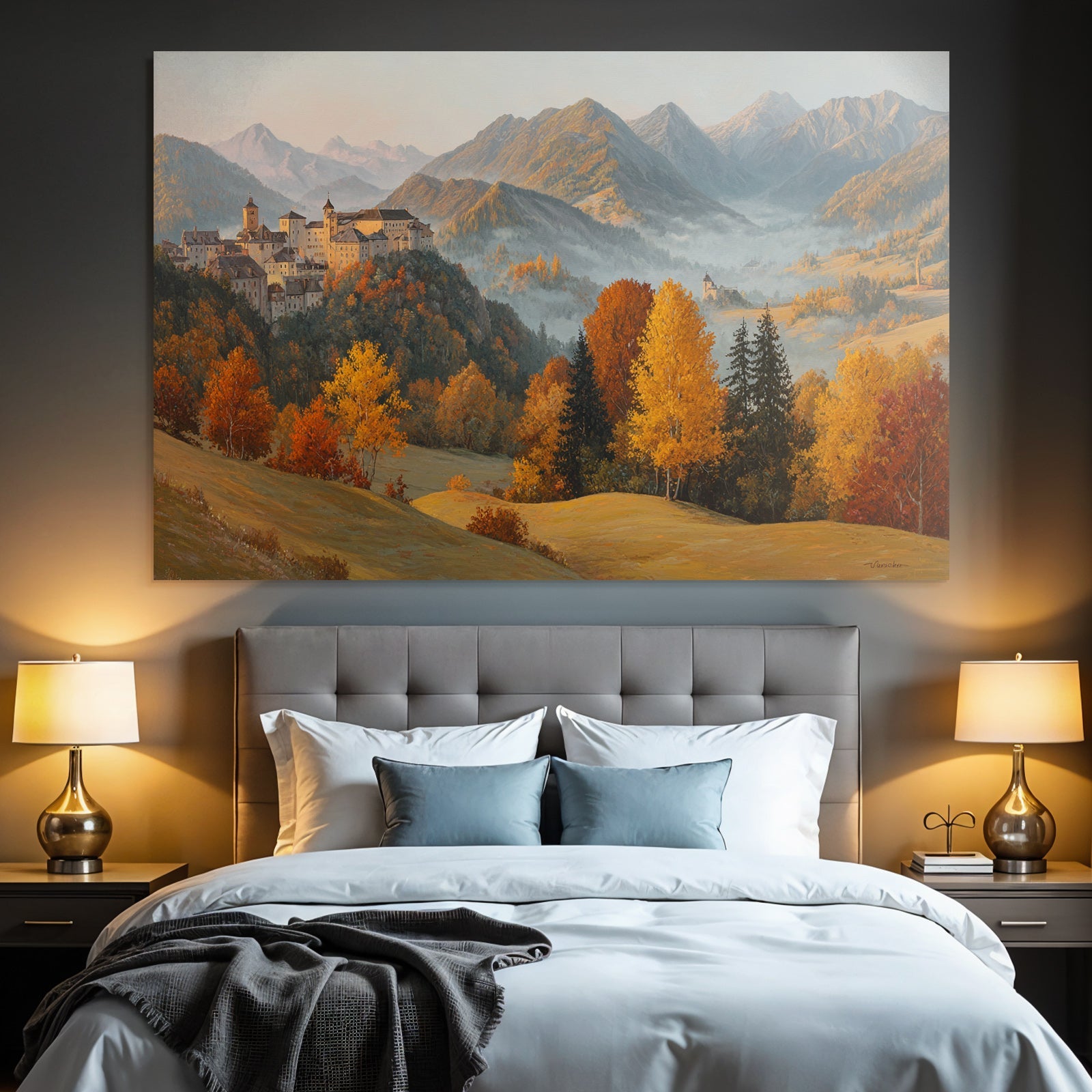 Landschaft Mit Bergen Und Dorf