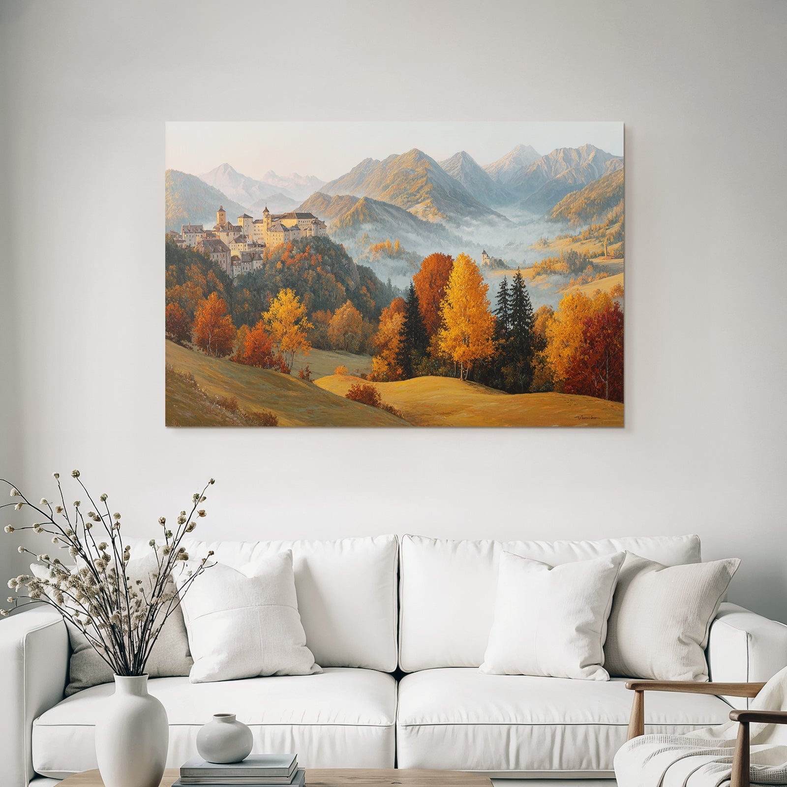 Landschaft Mit Bergen Und Dorf