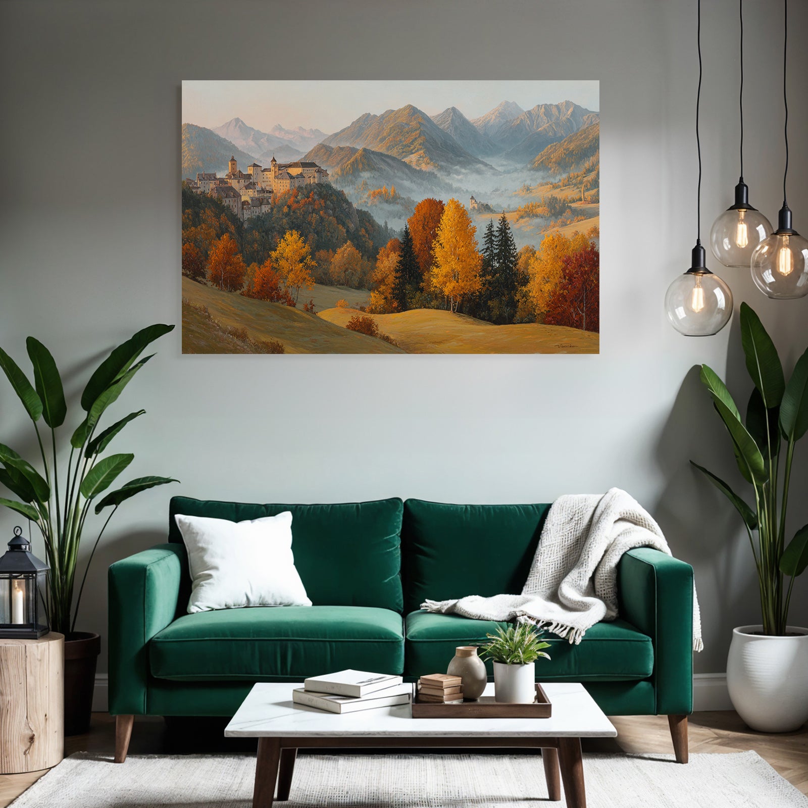 Landschaft Mit Bergen Und Dorf
