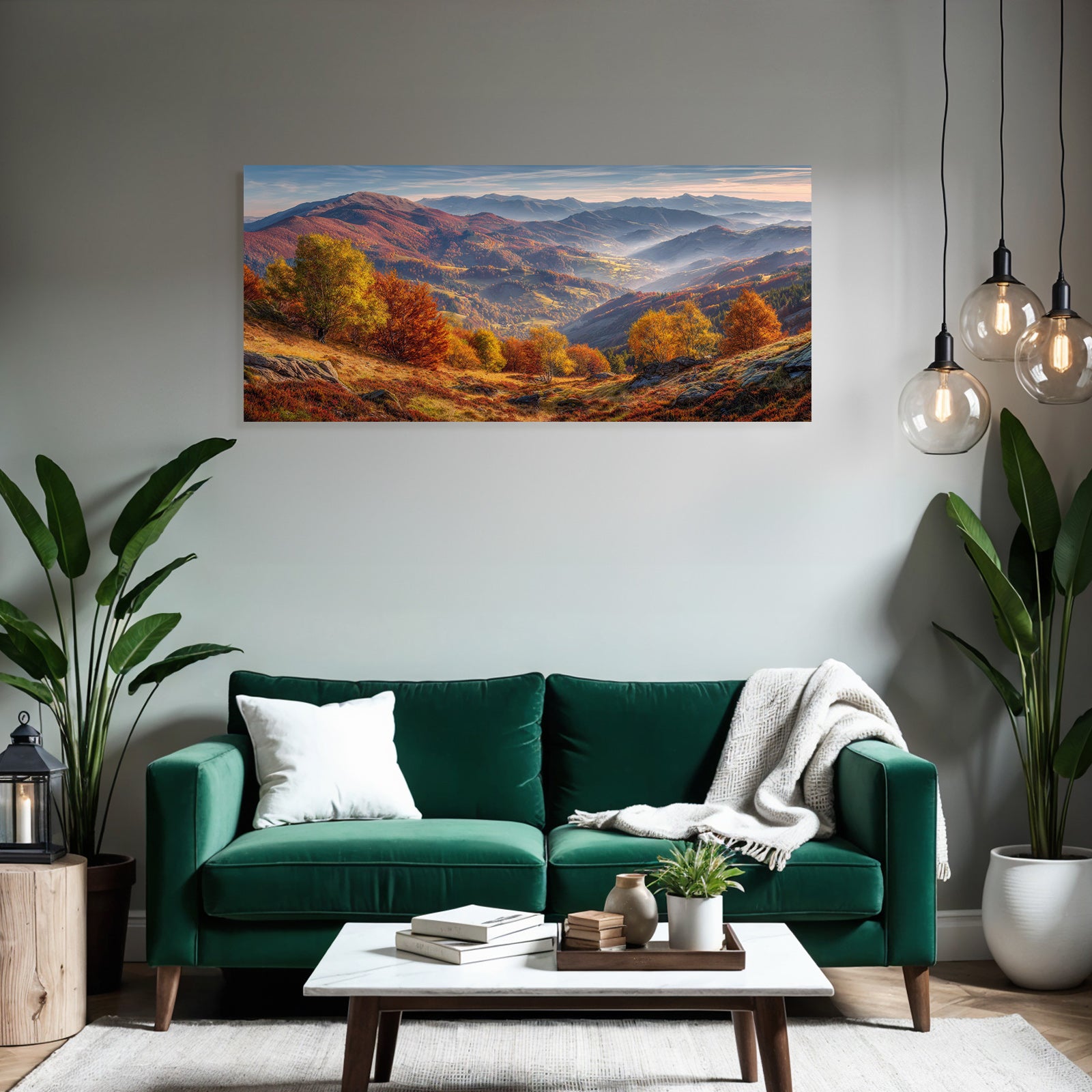 Landschaft Mit Bunten Bäumen Und Nebel In Den Tälern