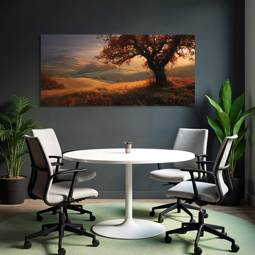 Landschaft Mit Einem Einzeln Baum Und Bunten Blättern