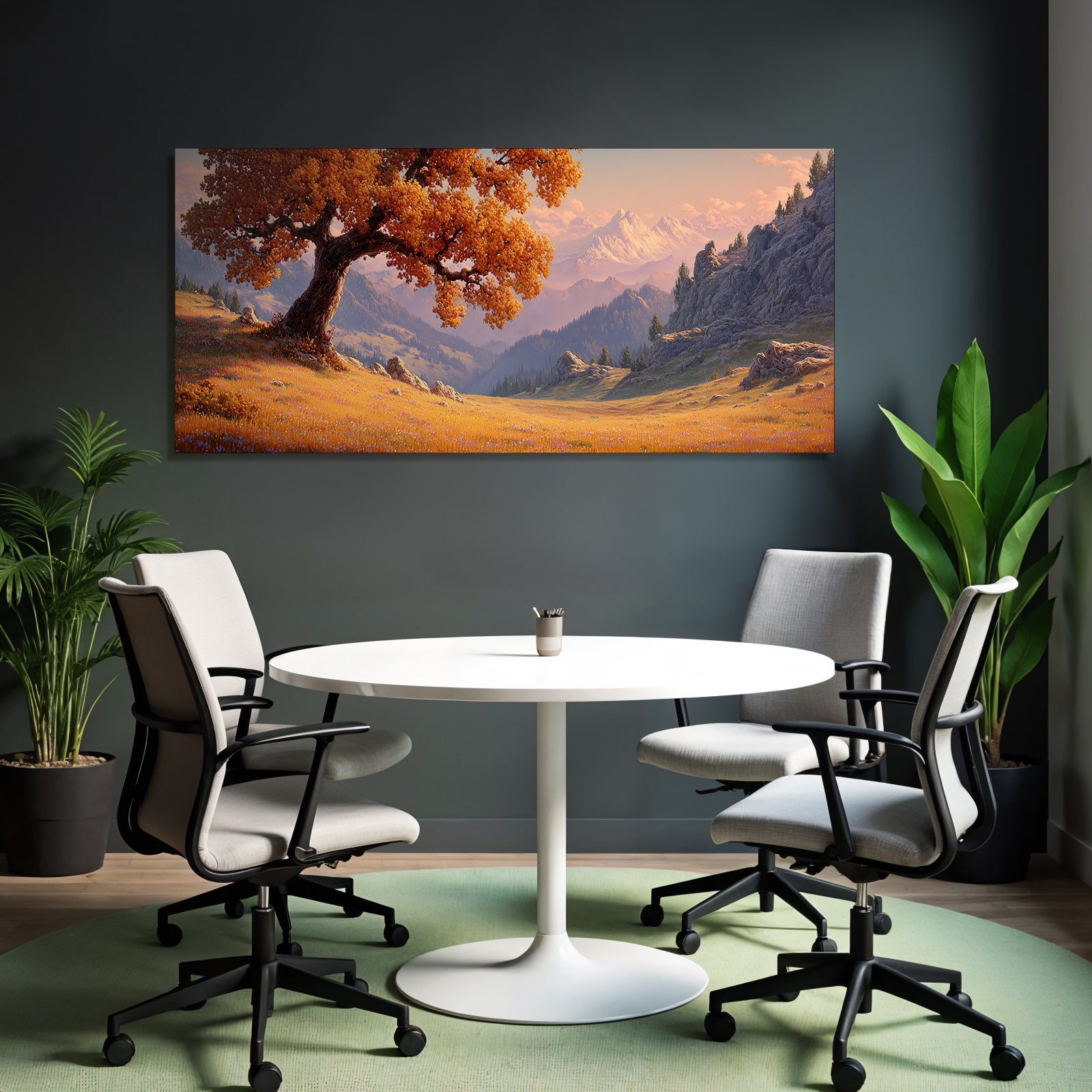 Landschaft Mit Grossem Baum Und Bergen