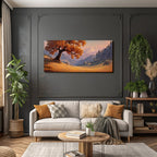 Landschaft Mit Grossem Baum Und Bergen