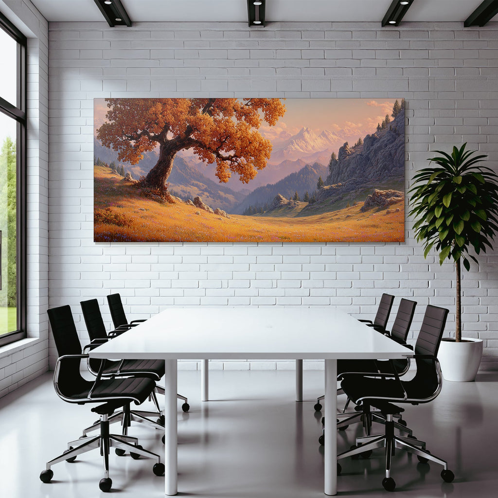 Landschaft Mit Grossem Baum Und Bergen