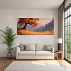 Landschaft Mit Grossem Baum Und Bergen